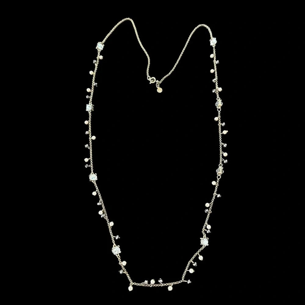 Loft Gold Tone Long Bauble Station Necklace Faux Pearls Crystal Accents Wedding